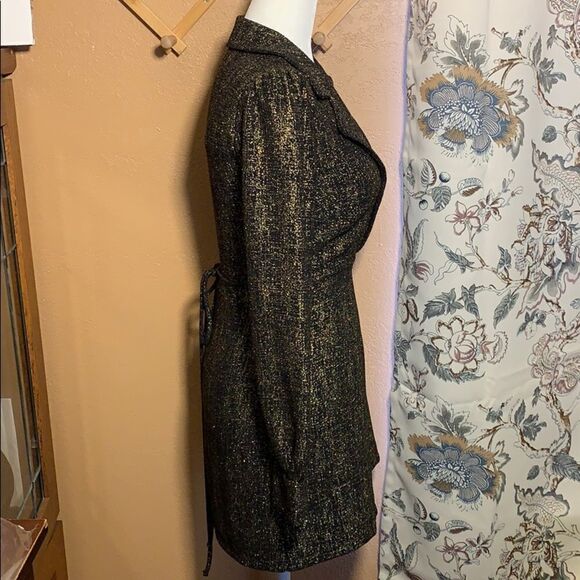 Reformation Wyler Wrap Dress Black Gold Metallic - Picture 6 of 13